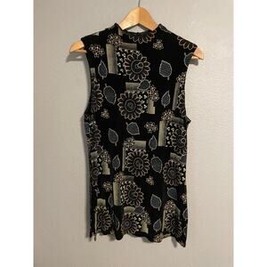 Vintage Womens Tunic Size 10 Black Floral Slinky Sleeveless Whimsigoth Y2K READ